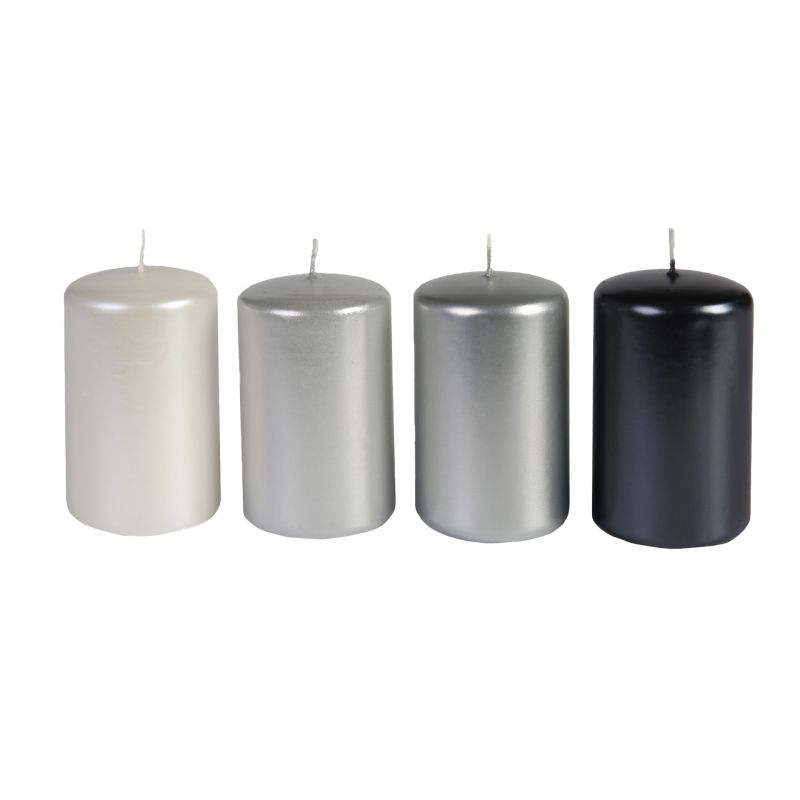 Svíčka adventní válec 60x100 mm - metalická mix černá 4 ks