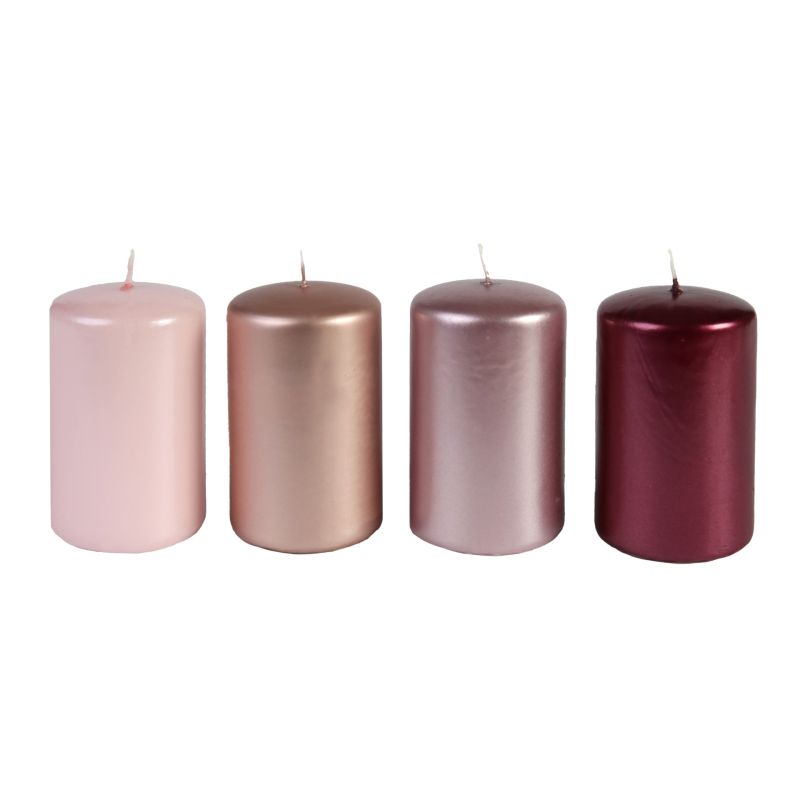 Svíčka adventní válec 60x100 mm - metalická mix rose 4 ks